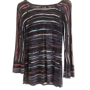 Nic & Zoe Multi Colored Striped Print Linen Blend Bell Sleeve Top Size Small